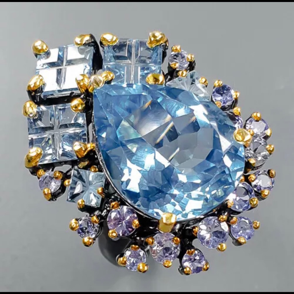 Most Beautiful Genuine Swiss Blue Topaz Ring 750$